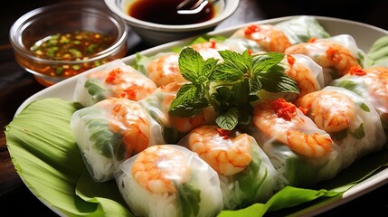 Fresh and delicious Vietnamese spring rolls - obrazy, fototapety, plakaty