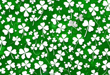 White blessed clovers on green background