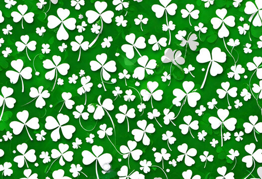 White blessed clovers on green background