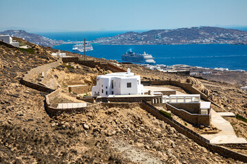 Panorama View of town from elevated view point at Mykonos Town - 711091894