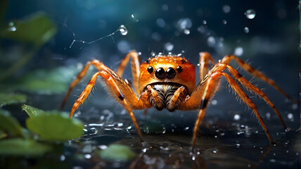 illustration spider on a web - obrazy, fototapety, plakaty