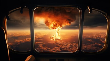 Nuclear Explosion Over Clouds View From Airplane Window