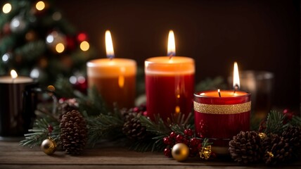 Obraz na płótnie Canvas christmas still life with candles and decorations