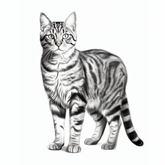 grayscale drawing of a tabby cat