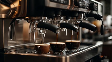 espresso machine pouring espresso coffee