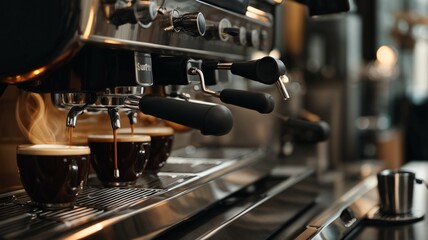 Fototapeta na wymiar espresso machine pouring espresso coffee