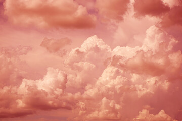 Blue purple red pink orange gold white sky with clouds. Sunset evening sun dawn. Toned cloudy...