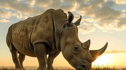 Fototapeta premium rhino at sunset