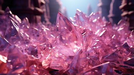 Pink crystal cluster in a magical cave