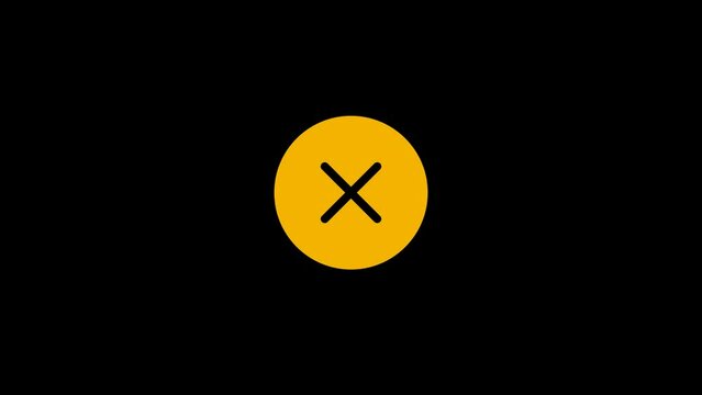 Yellow Cross mark sign Animation with Transparent background