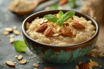 Fotobehang Quinoa porridge with almond milk and sliced almonds © Anna