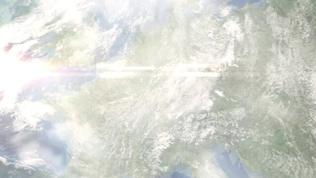 Zoom in from space and focus on Sankt Wendel, Germany. 3D Animation. Background for travel intro. Elements of this image furnished by NASA.