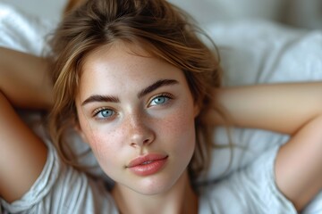 Fototapeta premium ベッドに寝転がる女性