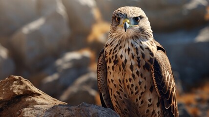 Majestic Peregrine Falcon Perched on Sunlit Rocky Outcrop - AI-Generative