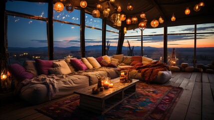 Luxury desert camp with a view of the mountains