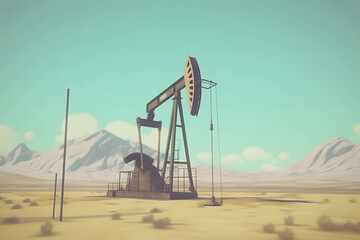 Crude oil pump jack at oilfield. Neural network AI generated art