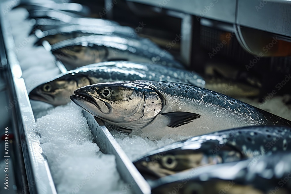 Poster fish factory. background with selective focus and copy space