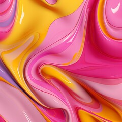 Colorful abstract painting with vibrant swirls of pink, yellow, and purple