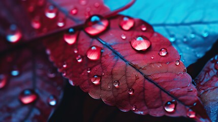 dew covers the red petals, dew drips, rainwater - obrazy, fototapety, plakaty