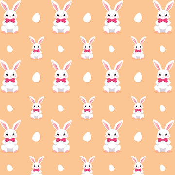 seamless pattern with rabbits and eggs. Happy Easter. Cute rabbit for Easter. Bunny ears and Easter eggs. Vector illustration. Bunny in the egg	
