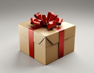 A gift box with a red ribbon