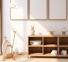 Wooden toys and furniture in a minimalist child's room
