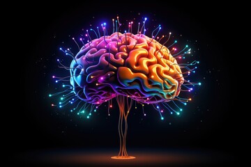 Colorful vivid motley human Brain anatomy cerebral structures cerebrum, frontal, parietal, temporal, occipital lobe. Grey and white matter, sulci and gyri cerebral cortex. Brain regions parts anatomy.