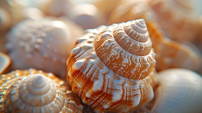 Types of seashells, background image, AI generated