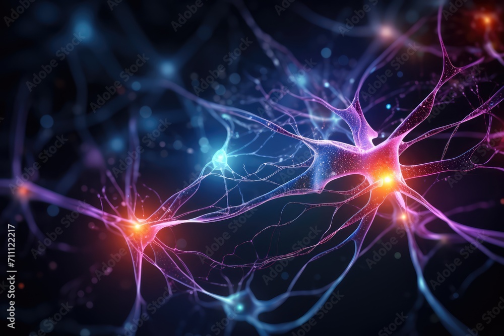 Poster neural processes, brain synapses neurotransmitters. excitatory inhibitory signals, action potentials