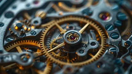Fotobehang Close-up image that highlights the elegance of vintage watch gears, background image, AI generated © Hifzhan Graphics
