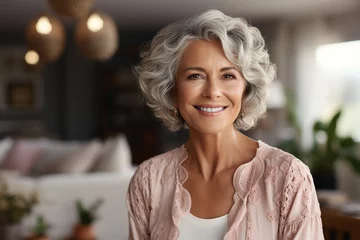 Fotobehang Portrait of a smiling mature woman with grey hair © Molostock