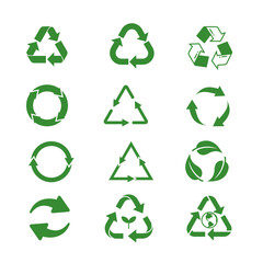Obraz premium set of recycling icons,Set of green arrow recycle, means using recycled resources, recycling, arrows, recycle icon – vector