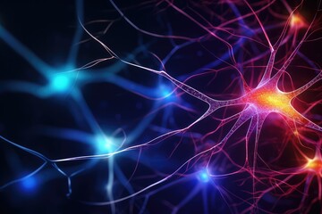 Fototapeta premium Human Brain Energy vibrant Brain Bulb light bulb. Neuronal network neurons creative, colorful, and glowing creativity, innovation, insightful axon idea generation, moments of epiphany and brilliance. 