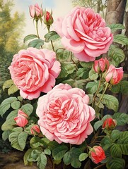 Antique Rose Garden Prints: Capturing Timeless Rose Varieties in a Field Painting
