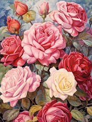 Antique Rose Garden Prints: Vintage Art Celebrating Garden Grandeur