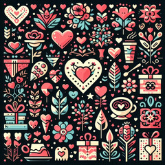 Fototapeta premium seamless pattern with hearts and flowers or valentine pattern or icon heart valentine