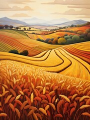 Fototapeta na wymiar Harvest Fields Hues: Artisan Crafted Field Painting