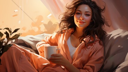 Naklejka premium beautiful middle eastern woman holding a coffee mug