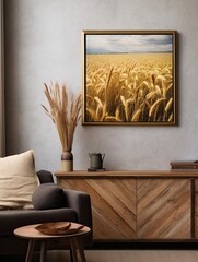 Golden Grains Symphony: Artisan Crafted Harvest Fields Wall Art