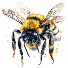 A watercolor style illustration of a cute bee. 
