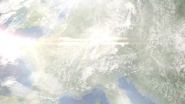 Zoom in from space and focus on Schramberg, Germany. 3D Animation. Background for travel intro. Elements of this image furnished by NASA.