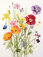 Artisanal Meadow Watercolors: Wildflower Vintage Wall Decor Art