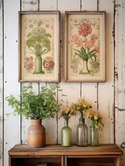 Rustic Charm: Bohemian Botanical Wall Hangings and Vintage Country Cottage Art Display