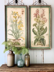 Vintage Botanical Wall Hangings: Bohemian Farmhouse Painting Display