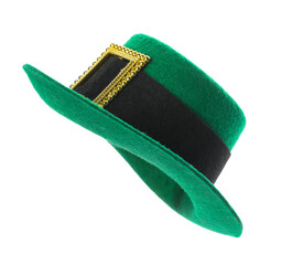 Green leprechaun hat isolated on white. Saint Patrick's Day accessory