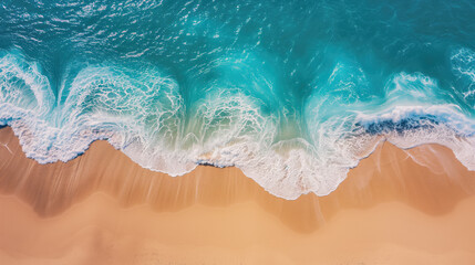 Fototapeta na wymiar Turquoise Waves Caressing Golden Sands