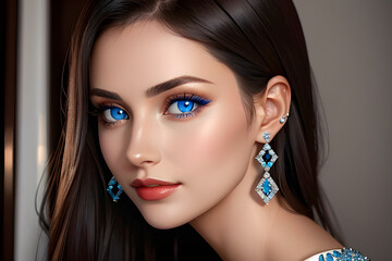 Fototapeta premium a blue-eyed woman with diamond earrings