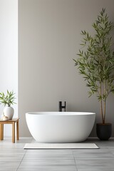 Fototapeta na wymiar Bathtub in a Modern Bathroom with Plants