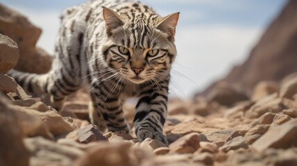 Majestic Wild Cat Roaming the Arid Desert Landscape - AI-Generative