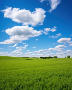 Green rolling hills under a blue sky with white clouds